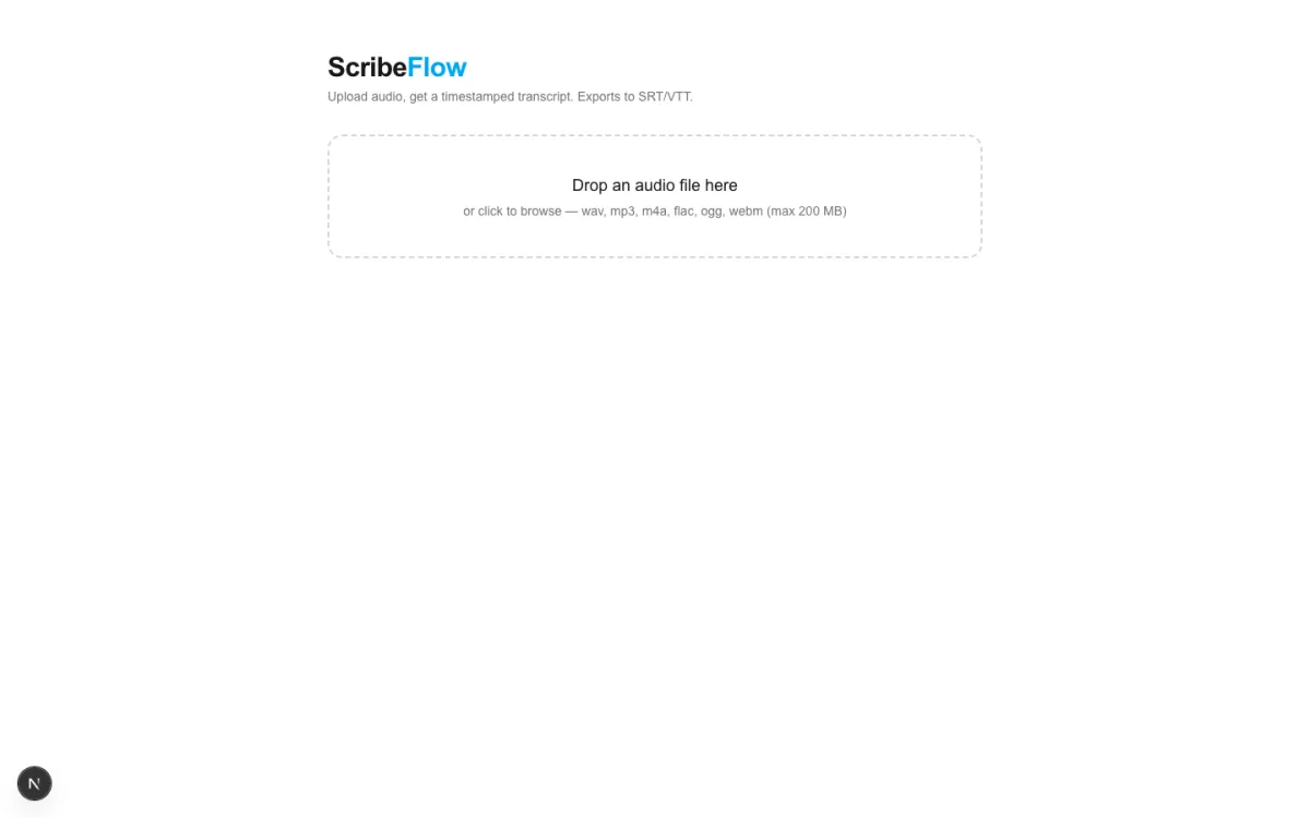 ScribeFlow audio transcription interface